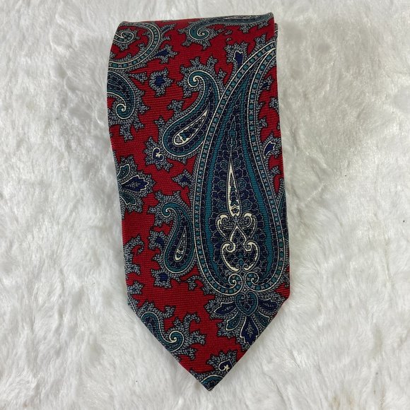 Vintage Ferrell Reed for Nordstrom Paisley Print Red Silk Made in America - Picture 2 of 5